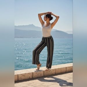 Anthropologie Black and White Striped Wide Leg Pants